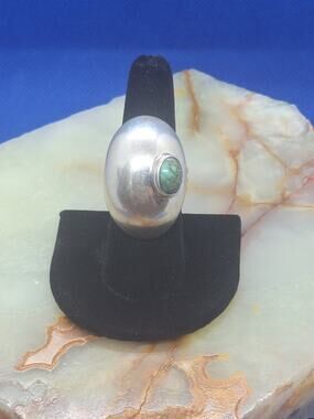 Orville Tsinnie Sterling Silver Turquoise Shadowbox Ring Navajo Size 8.25